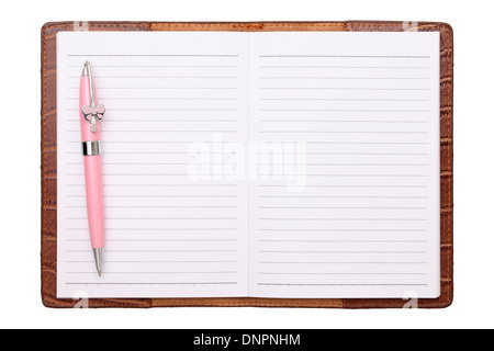 Blank notebook and ballpoint pen Stock Photo