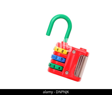 colorful toy padlock isolated on white background Stock Photo