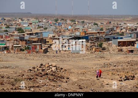 Makeshift Houses of Balbala district near Djibouti city, Djibouti, Horn of Africa Stock Photo