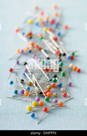 Close-up of Colourful Straight Pins, Studio Shot Stock Photo