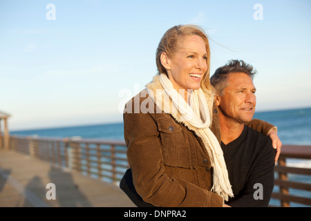 Portrait of Mature Couple Standing on Pier, Jupiter, Palm Beach County, Florida, USA Stock Photo