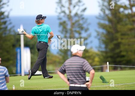 Kapalua, Hawaii, USA. 3rd Jan, 2014. January 3, 2014 - Derek Ernst drops his club after hitting his tee shot during the first round of the 2014 Hyundai Tournament of Champions held at the Kapalua Plantation Course on the island of Maui in Hawaii. Credit:  csm/Alamy Live News Stock Photo