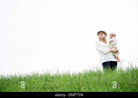 Portrait of Mother and Daughter Outdoors, Mannheim, Baden-Wurttemberg, Germany Stock Photo