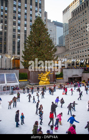 Rockefeller Center Christmas Tree, New York, NY In Winter Christmas Time Stock Photo