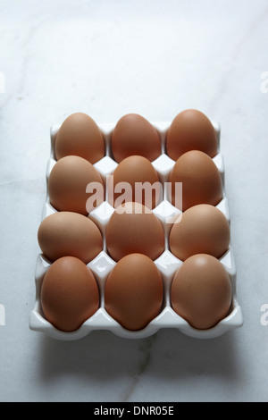 Overhead View of Brown Eggs, Studio Shot Stock Photo