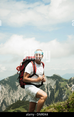 Portrait of mature man hiking in mountains, Tannheim Valley, Austria Stock Photo