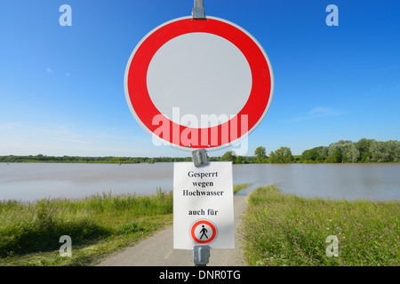 Prohibition Sign in Flooded Area, No Passage, Nature Reserve Kuehkopf-Knoblochsaue, Hesse, Germany, Europe Stock Photo