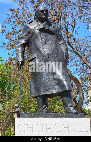 Statue of Sir Winston Churchill in Parliament Square Westminster London England UK Stock Photo