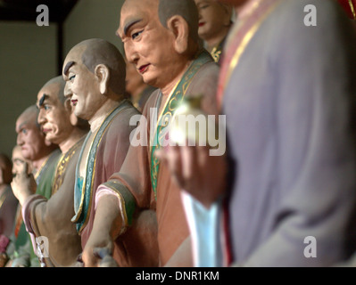 Wuyou Temple's Arhat Hall, which contains five hundred arhats, near Leshan, Sichuan Province, China. Stock Photo