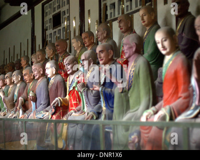 Wuyou Temple's Arhat Hall, which contains five hundred arhats, near Leshan, Sichuan Province, China. Stock Photo