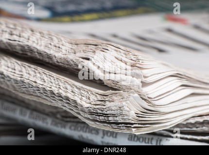 Pile of newspapers close up macro shot Stock Photo