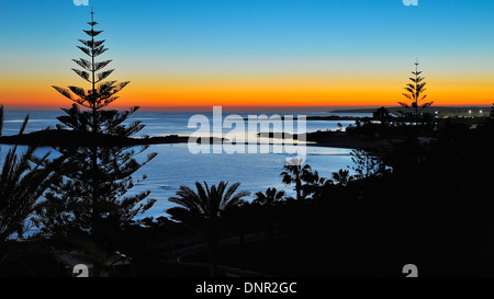 Sunset at the Nissi Beach in Ayia Napa, Cyprus. Stock Photo