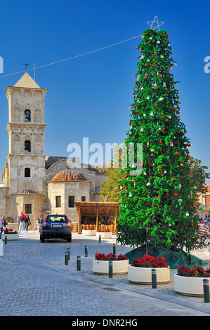 A christmas tree on the plaza in front of the Saint Lazarus Church in Larnaca, Cyprus. Stock Photo