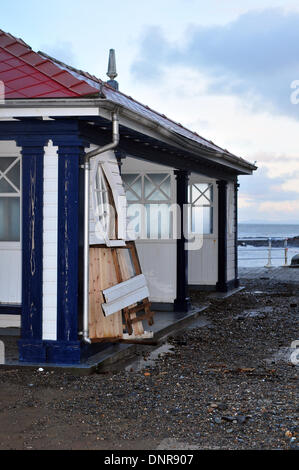 Aberystwyth, Wales, UK - Storm damage on the Promenade in Aberystwyth, west Wales, after the latest gales and storm surge - January 4th 2014. Photo credit: John Gilbey/Alamy Live News. Stock Photo