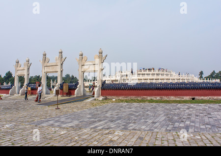 The Circular Mound Altar and Stone Gates in the Temple of Heaven (Tiantan Park) in Bejing, China Stock Photo