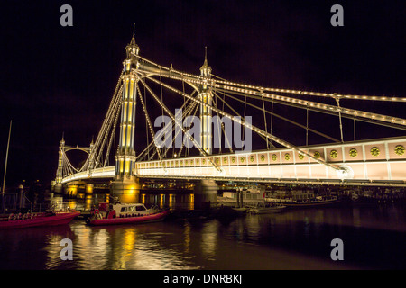 Albert Bridge, River Thames, London, UK, Lit up at Night Stock Photo