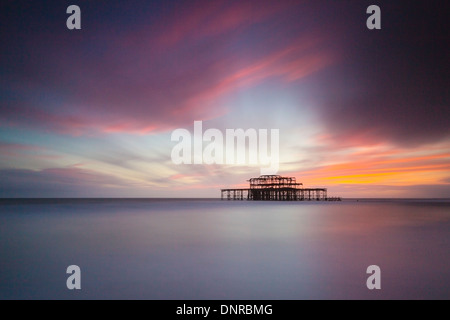Brighton West Pier at Sunset, Sussex, UK. Long Exposure Stock Photo