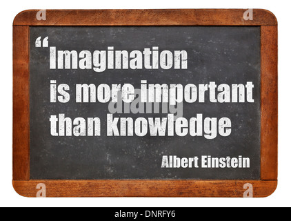 Imagination is more important than knowledge - a quote from Albert Einstein - - white chalk text on a vintage slate blackboard Stock Photo