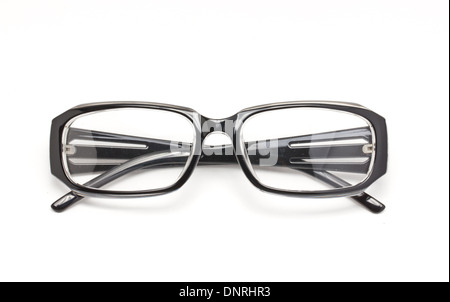 Black eye glasses isolated on white background. Stock Photo