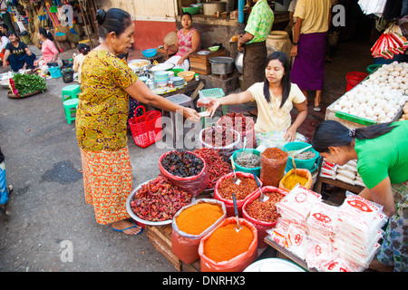Red chili in a market in Yangon, Myanmar Stock Photo