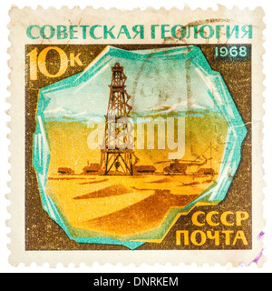 USSR - CIRCA 1968: Postage stamp printed in the USSR shows geology, oil, petroleum tower, circa 1968 Stock Photo