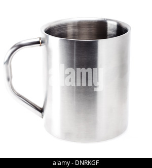 Silver Gray Metal Cup Mug Isolated On White Background Stock Photo