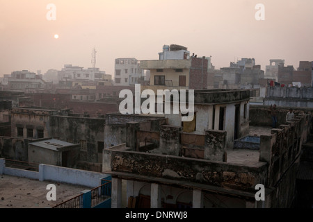 The rooftops of Varanasi (Benares) at sunset. Stock Photo