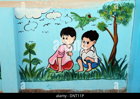 school wall paint meena cartoon in dhaka Stock Photo - Alamy