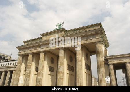 Blue sky white clouds sunny view Brandenburg Gate, rising above Ebertstrasse, Berlin, Germany Stock Photo