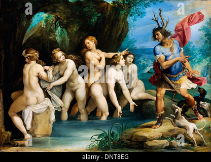 Giuseppe Cesari, Diana and Actaeon 1603 - 1606 Copper, oil. Museum of Fine Arts, Budapest, Hungary. Stock Photo