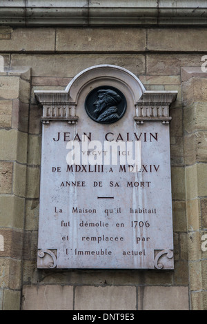 Plaque in the old town of Geneva honouring Jean Calvin Stock Photo