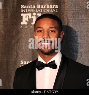 Santa Barbara, California USA – 5th January 2014. The red carpet arrivals for the Santa Barbara International Film Festival’s Kirk Douglas Award For Excellence in Film presented to Forest Whitaker at a black-tie gala held at the Bacara Resort & Spa. Photo: Michael B. Jordan from the movie Fruitvale Station. Credit: Lisa Werner/Alamy Live News Stock Photo