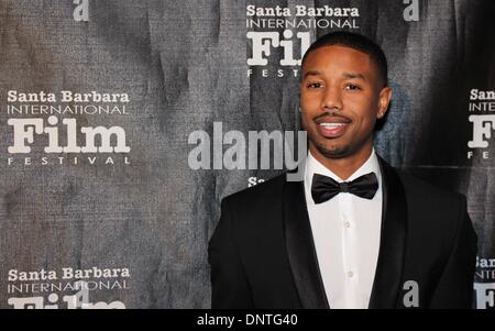 Santa Barbara, California USA – 5th January 2014. The red carpet arrivals for the Santa Barbara International Film Festival’s Kirk Douglas Award For Excellence in Film presented to Forest Whitaker at a black-tie gala held at the Bacara Resort & Spa. Photo: Michael B. Jordan from the movie Fruitvale Station. Credit: Lisa Werner/Alamy Live News Stock Photo