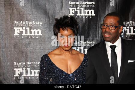 Santa Barbara, California USA – 5th January 2014. The red carpet arrivals for the Santa Barbara International Film Festival’s Kirk Douglas Award For Excellence in Film presented to Forest Whitaker at a black-tie gala held at the Bacara Resort & Spa. Photo: Angela Bassett with her husband Courtney B. Vance. Credit: Lisa Werner/Alamy Live News Stock Photo
