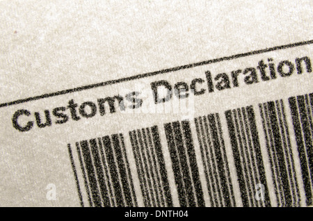 fragment of customs declaration document with bar-code Stock Photo