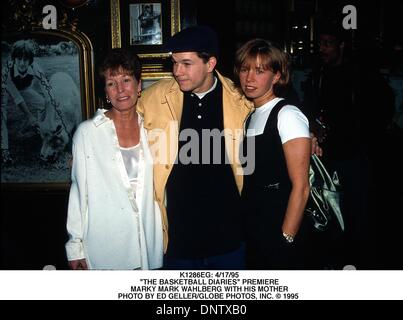 Apr. 17, 1995 - K1286EG: 4/17/95.''THE BASKETBALL DIARIES'' PREMIERE.MARKY MARK WAHLBERG WITH HIS MOTHER. ED GELLER/   1995(Credit Image: © Globe Photos/ZUMAPRESS.com) Stock Photo