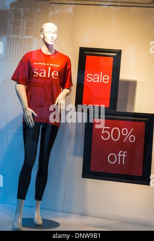 shopping for value. Sales signs Marks and Spencers Gibraltar store Stock Photo