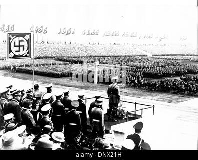 Adolf Hitler addressing the troops on Zeppelin Field Stock ...
