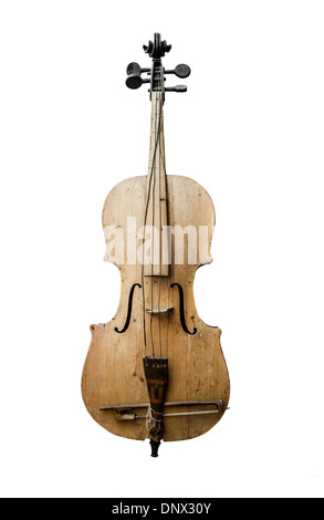 Images of the old vintage violin. Isolated on white background Stock Photo