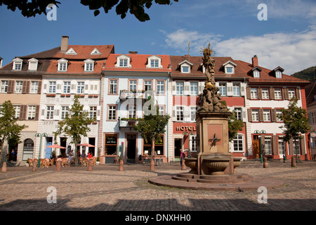 The Kornmarkt (Corn Market), market square with Madonna statue in the old part of twon, Heidelberg, Baden-Württemberg, Germany Stock Photo