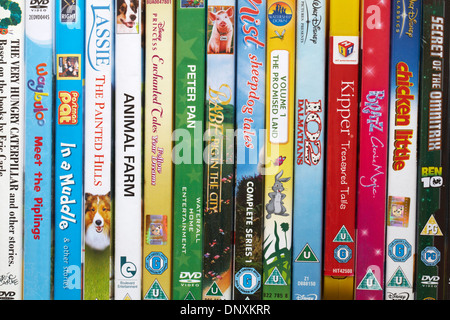 row of children's DVDs Stock Photo