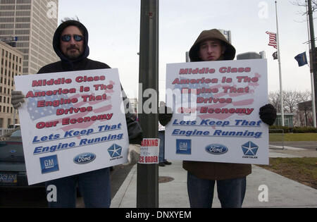 Jan 08, 2006; Detroit, Michigan, USA; Peter and Paul Pellerito, father and son autoworkers from Shelby, Michigan march outside the Cobo Center in downtown Detroit where the North American International Auto Show is being held. The autoworkers, led by Soldiers of Solidarity, protested looming job and pensions cuts. Mandatory Credit: Photo by Mark Murrmann/ZUMA Press. (©) Copyright 2