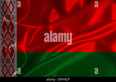 Belarus flag on satin texture. Stock Photo