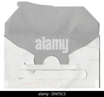 Opened and damaged cardboard envelope on white background Stock Photo