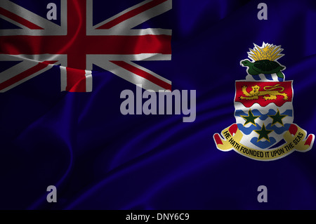 Cayman Islands flag on satin texture. Stock Photo