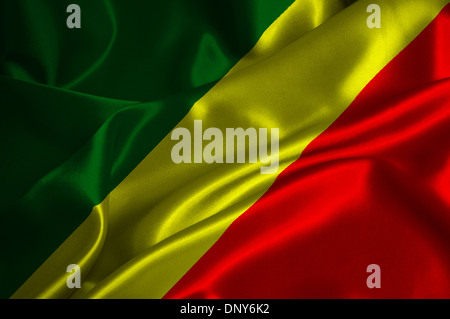 Congo Republic flag on satin texture. Stock Photo