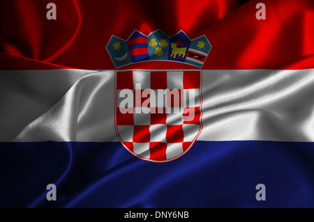 Croatia flag on satin texture. Stock Photo