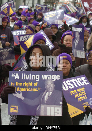 Jan 16, 2006; Manhattan, New York, USA; Thousands of members and supporters of 1199 Service Employees International Union (SEIU) honor Dr. Martin Luther King with a march and rally in Harlem demanding justice for home health aides. 30,000 Aides provide care for elderly and sick New Yorkers and make about $7 hour with no health benefits and no sick time. 1199 has launched an advocac Stock Photo