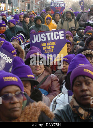 Jan 16, 2006; Manhattan, New York, USA; Thousands of members and supporters of 1199 Service Employees International Union (SEIU) honor Dr. Martin Luther King with a march and rally in Harlem demanding justice for home health aides. 30,000 Aides provide care for elderly and sick New Yorkers and make about $7 hour with no health benefits and no sick time. 1199 has launched an advocac Stock Photo