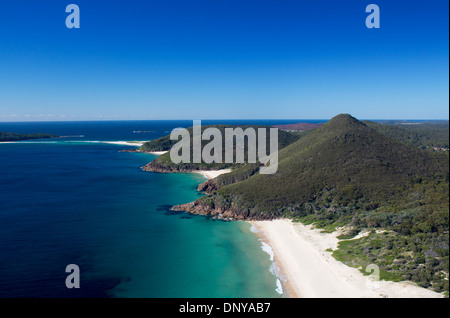 Zenith Beach, Wreck Beach, Box Beach and Fingal Spit from Tomaree Head lookout Port Stephens New South Wales NSW Australia Stock Photo